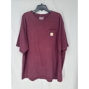 Carhartt Pocket Tee Shirt Mens 2XL Red Burgundy Logo Cotton Loose Fit Workwear